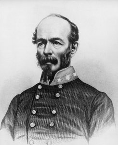 Portrét Joseph Eggleston Johnston (1807-1891), důstojník americké armády během mexicko-americké války, Seminole Wars a American Civil War, rytina od William Walcutt