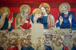 Muzeum svatého Marka. Tapisérie z vlny s epizodami z Umučení Krista. Poslední večeře. od . .