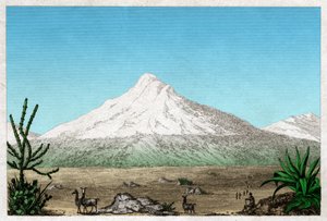 Sopka Chimborazo z náhorní plošiny Tapia, Ekvádor. cca 1840 (rytina) od . .