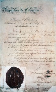Akt, kterým Simon Bolivar prohlásil město San Miguel de Ibarra, hlavní město okolní provincie, v té době součástí Velké Kolumbie (dnes Ekvádor), 2. listopadu od Georg Carl Heinrich Dollmann
