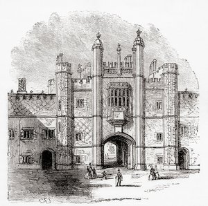 Brána do Eton College, Eton, Berkshire, Anglie, viděná zde v 19. století. od . .