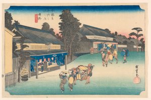 Narumi, místo známé svou látkou, v Padesáti třech stanicích silnice Tokaido