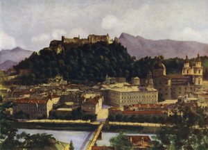Pohled na Salzburg a Hohen-Salzburg, Rakousko od after A. Langfier