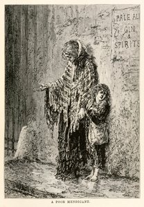 Chudý žebrák, z knihy Cesta kolem světa za osmdesát dní od Julese Verna (1828-1905), vyryl Louis Dumont (nar. 1822) 1873