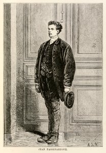Jean Passepartout, z Cesta kolem světa za osmdesát dní od Julese Verna (1828-1905), vyryl Louis Dumont (nar. 1822) 1873