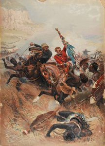 Poručíci Melville a Coghill Saving the Colours, válka Zuluů 1879, 1881 (chromolitho)