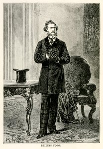 Phileas Fogg, z knihy Cesta kolem světa za osmdesát dní od Julese Verna (1828-1905), vyryl Louis Dumont (nar. 1822) 1873