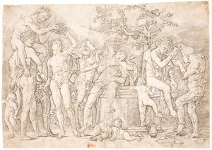 Zadní kanál u sudu s vínem od after Andrea Mantegna
