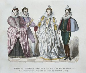 Louise Lorraine-Vaudemont (1553-1601), manželka Jindřicha III., vévody z Guise (1549-88), Marguerite z Vaudemontu (1564-1625) a Anny z Joyeuse (1561-87) od after Chevignard