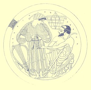 Interiér Cylix od Euphronia, ilustrace z řeckých vázových maleb od J. E. Harrisona a D. S. MacColl, publikováno 1894 (digitálně vylepšený obrázek) od after English School