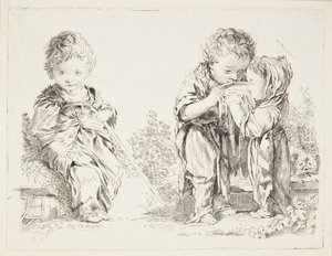 Dítě sedí na hroudu země a malí pijáci mléka od after Francois Boucher