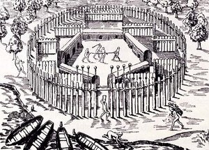 Vesnice Guarani, z Gottfrieds Historia Antipodum, hospoda. v roce 1655, z Romance of the River Plate, sv. I, od W. H. Koebel, 1914