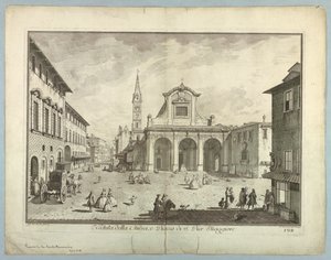 Pohled na Florencii, deska z "Výběr z XXIV Pohledy na hlavní čtvrti, náměstí, kostely a paláce města Florencie"