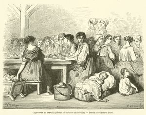 Cigarreras v práci, fabrica de tabacos ze Sevilly od Gustave after Dore