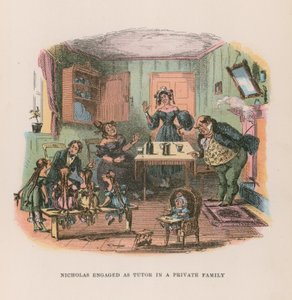 Ilustrace pro Nicholas Nickleby (barevné lito) od after Hablot Knight Browne