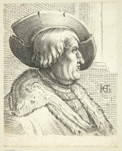 Fantasy portrét starého muže s kloboukem v profilu od after Hendrick Goltzius