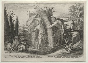 Pan pronásleduje Syrinx od after Hendrick Goltzius