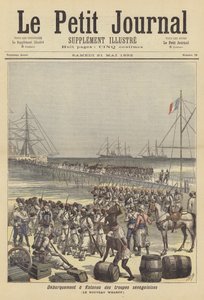 Senegalské jednotky se vyloďují v novém přístavišti Cotonou, Dahomey