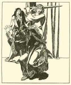 Sir Tristram napadne krále Marka od after Howard Pyle
