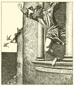Sir Tristram skáče do moře od after Howard Pyle