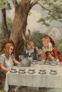 Plakát zobrazující Čajový dýchánek The Mad Hatters z Alenky v říši divů