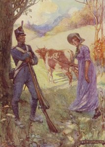 Laura Secordová před ní řídila krávu a minula Americké hlídky od after Joseph Ratcliffe Skelton