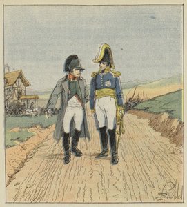 Na cestě na ostrov Elba se Napoleon setkává s Augereauem od after Louis Charles Bombled
