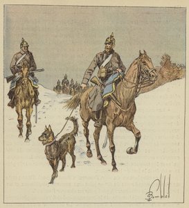 Pruští jezdci v průzkumu, předskokanů psů držených na vodítku od after Louis Charles Bombled