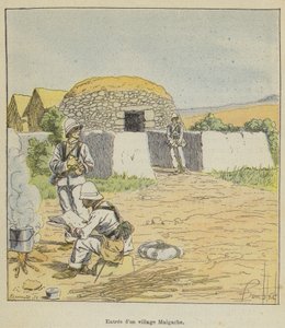 Vstup do madagaskarské vesnice od after Louis Charles Bombled