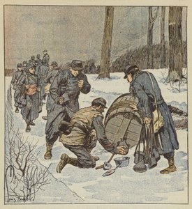 Mariňáci plní své sudové plechovky rumem od after Louis Charles Bombled