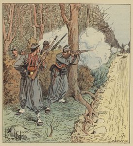 Papežští Zouavové se stahují lesem Orleans a drží Bavory v šachu od after Louis Charles Bombled