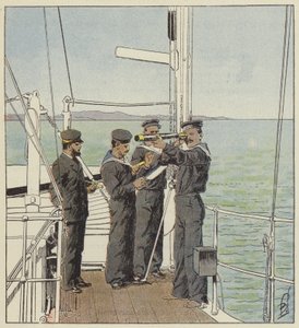 Japonské vigilie hlídající flotilu v Port Arthuru od after Louis Charles Bombled