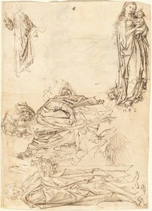 Svatý Kryštof, svatý Jan Křtitel, Panna s dítětem a Kristovo požehnání (recto) od after Martin Schongauer Master of the Drapery Studies