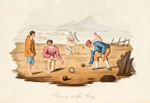 Hraní na prsten, z italské scenérie, představující způsoby, zvyky a zábavy různých států Itálie, hospoda. 1806 (ručně kolorovaná rytina)