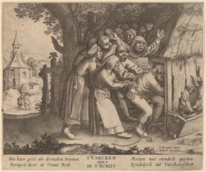 Opilec strčil do prasečího chlívku od after Pieter Bruegel the Elder