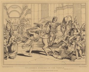 Heliodorus zasažený v chrámu, 2 Maccabees od after Raphael