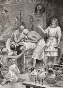 Balzamování těla ve starověkém Egyptě, z Hutchinsons History of the Nations, pub. 1915