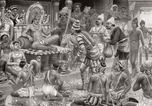 Pulakeshin II, Chalukaya, přijímající vyslance z Persie v Badami, z Hutchinsons History of the Nations, pub. 1915