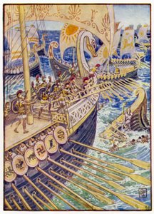 Loď se řítila proti lodi, dokud perští mrtví nezasypali hlubinu jako květiny od after Walter Crane
