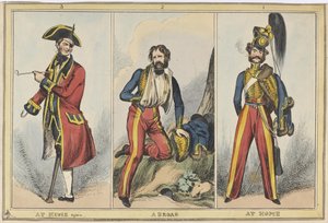 „1. Doma 2. V zahraničí 3. Znovu doma‘, kolem 1830 (barevný lept)