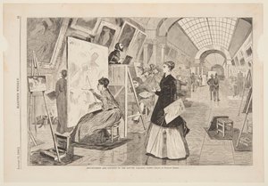 „Umění – studenti a kopírovači v galerii Louvre, Paříž“
