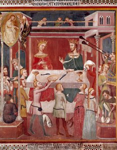 Jak démon požádal Boha, aby zkusil Joba v době jeho prosperující Fresky od Bartola di Fredi (nebo Manfredi De Battilori) (1330-1410) Collegiale de San Gimignano Itálie