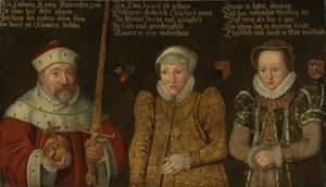 Německy: Portrét falckého kurfiřta Fridricha III. (1515-1576) s jeho manželkami Marií von Brandenburg-Kulmbach a Amálií von Neuenar od anonymous 