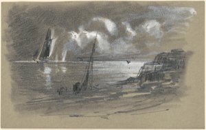 Seacoast by Moonlight [recto] od attributed to Edward Moran