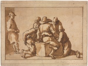 Žánrová scéna mladých mužů hrajících hru od attributed to Frederico Zuccaro