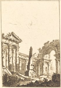 Capriccio s ruinami a obeliskem od attributed to Jérôme Charles Bellicard