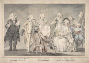 Satirická kresba: Umělec malující portrét staré dámy, 1729-1804. od attributed to Pietro Antonio Novelli.