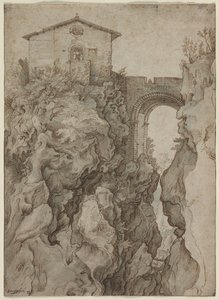 Ponte San Rocco v Tivoli od attributed to Willem van Niewlandt