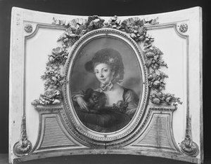 Žena se psem jeden ze sady, 1770-90. od ca. 1775 . French Painter