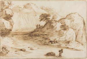 Krajina s vodopádem od called Guercino Giovanni Francesco Barbieri